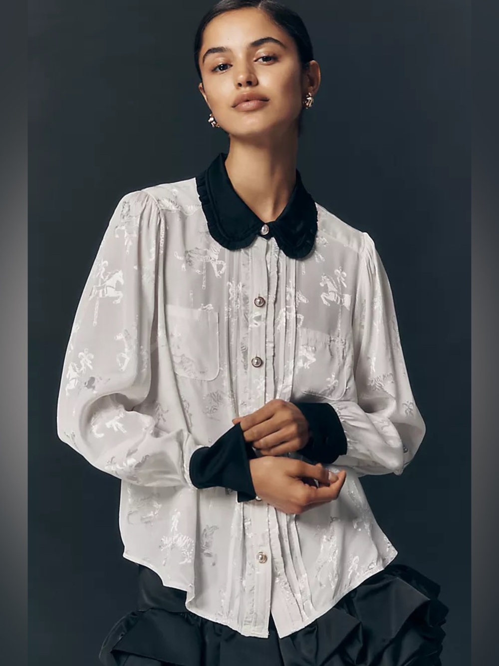 Anthropologie Maeve Long Sleeve Printed Silken Buttondown Blouse Size XL